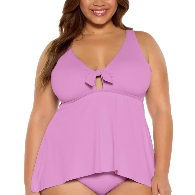Becca by Rebecca Virtue Womens Plus Sharkbite Hem Front Tie Tankini Swim Top Adjustable Strap Swimsuit