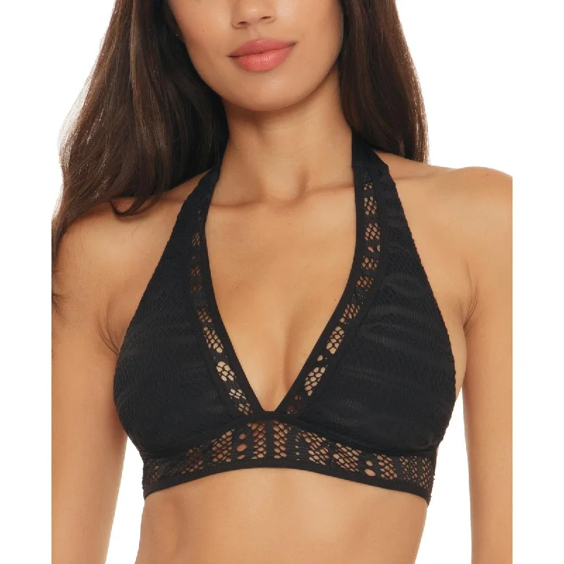 Becca by Rebecca Virtue Womens Solid Crochet Bikini Swim top Plunge Neckline Swimsuit
