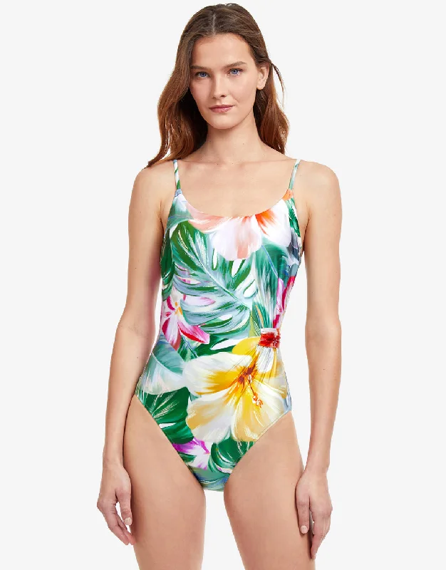 Bora Bora Round Neck Swimsuit - White Sporty Swimsuit Style