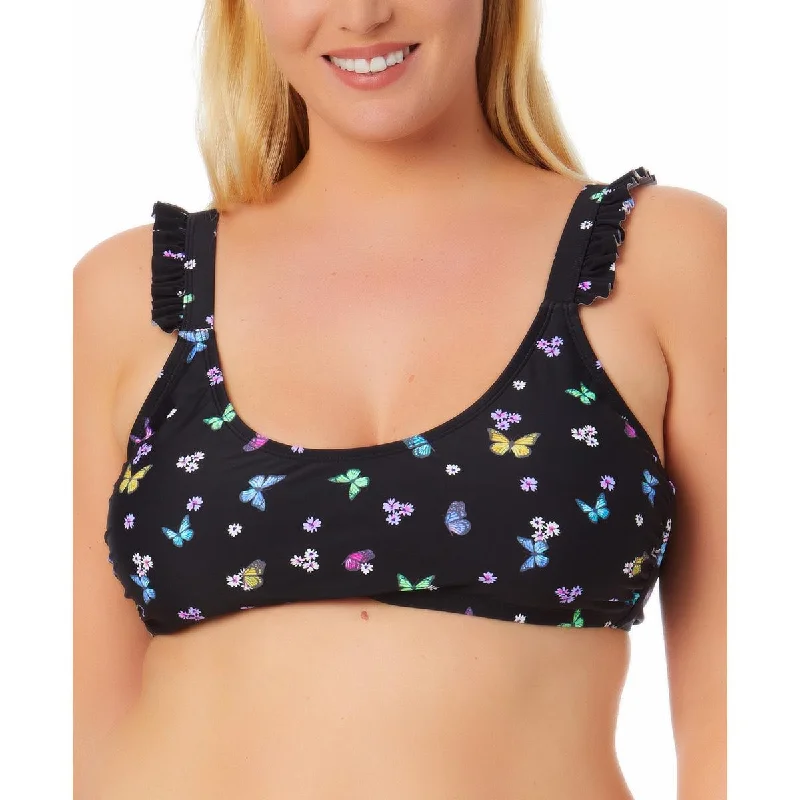 California Waves Womens Plus Printed Ruffled Tankini Swim Top Bold Swimsuit Design