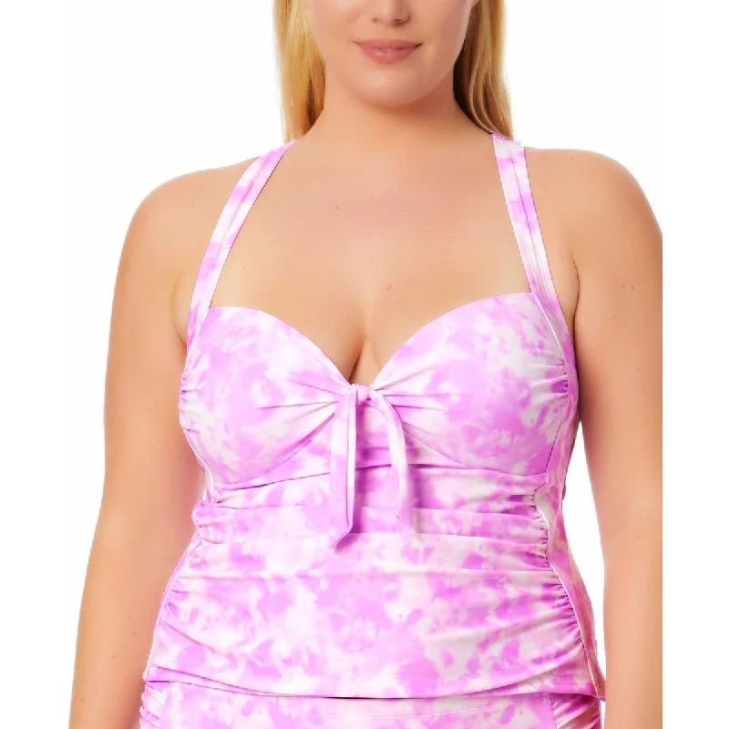 California Waves Womens Plus Tie-Dye Ruched Tankini Swim Top Classic Swimsuit Design