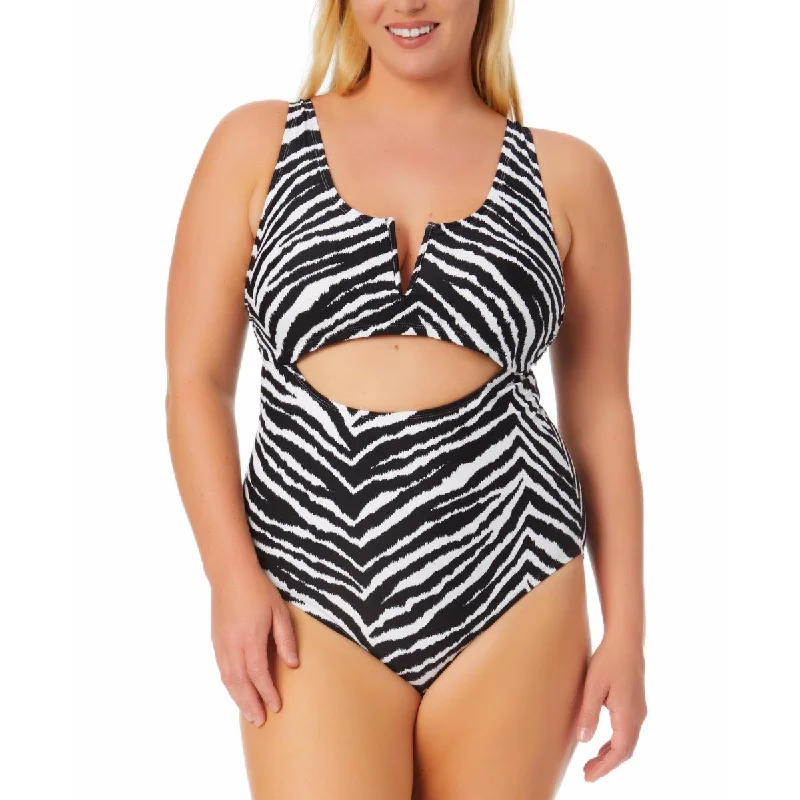 California Waves Womens Plus Zebra Cut-Out One-Piece Swimsuit Classic Two-Piece Bikini