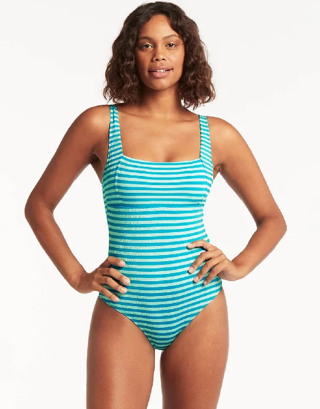Capri Square Neck Swimsuit - Aqua Crisscross Back Swimsuit