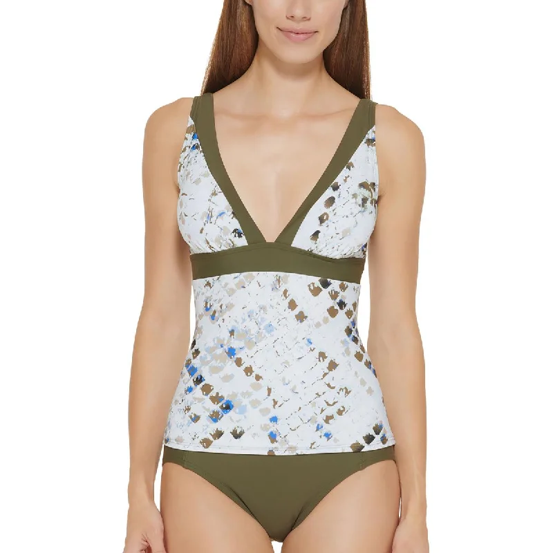 DKNY Womens Juniors Animal Print Adjustable Straps Tankini Swim Top Classic Sporty Swimsuit
