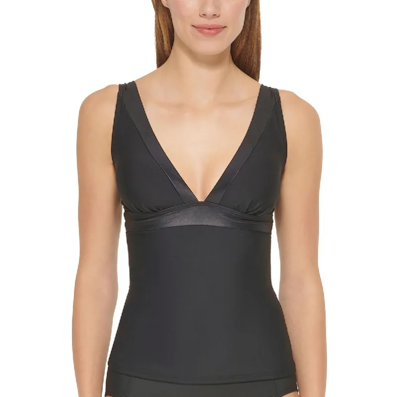 DKNY Womens Plunging Adjustable Tankini Swim Top Elegant Ruffled Bikini