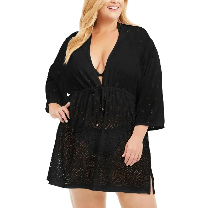 Dotti Womens Plus Plunging Tunic Swim Top Cover-Up Chic Swimsuit Cover-Up