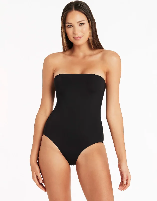 Essentials High Leg Bandeau Swimsuit - Black Adjustable Swim Top