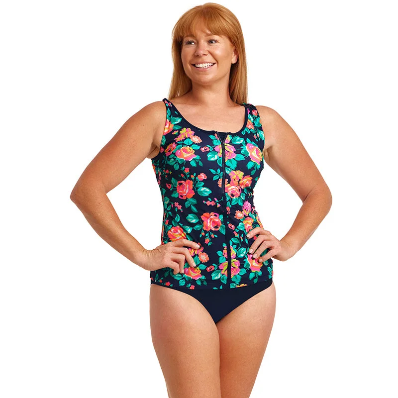 Funkita - Full Bloom - Ladies Zip Front Tankini Top Comfortable Swim Dress