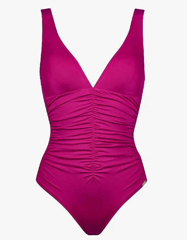 Impact Ruched Front Swimsuit - Berry Glaze Chic Beach Cover-Up