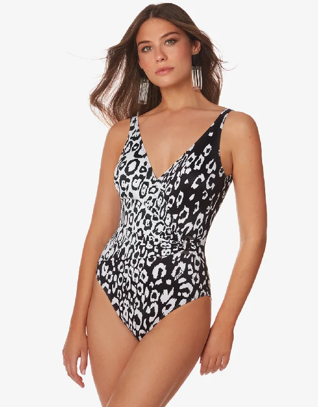 Kalina Wrap Swimsuit - Black and White Quick-Dry Tankini