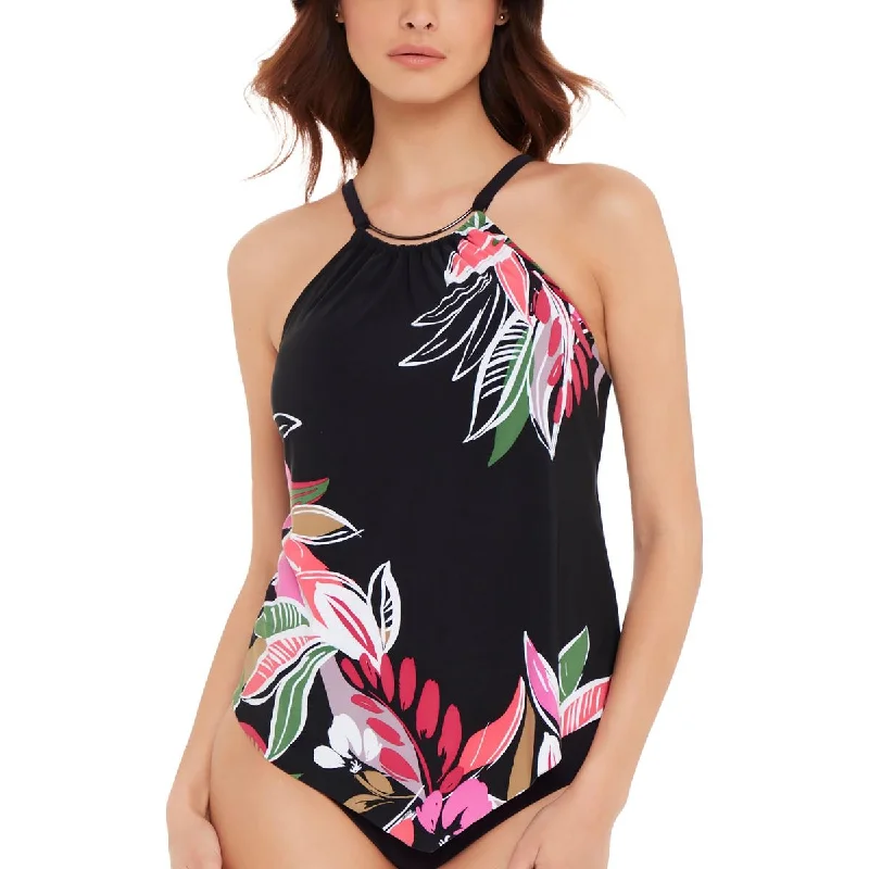Magicsuit Womens Printed Underwire Tankini Swim Top Swim Dress with Belt