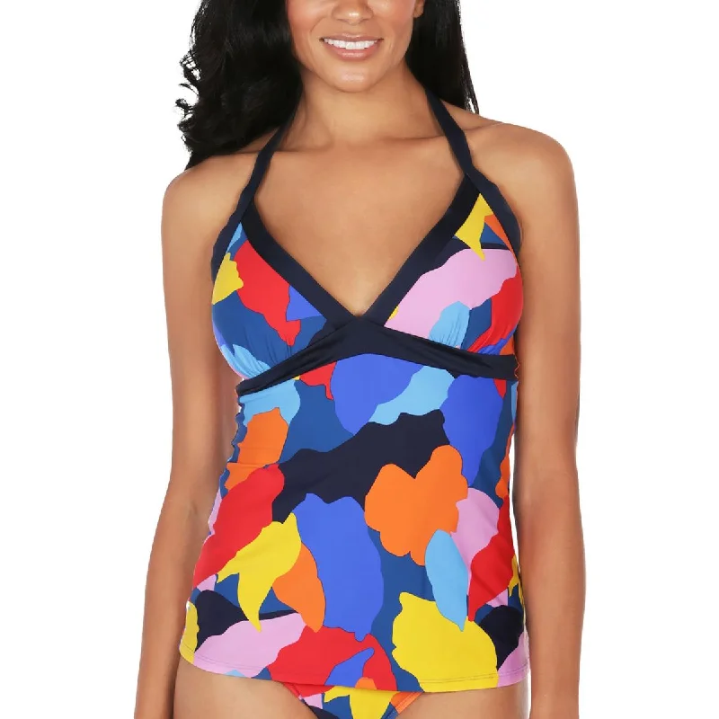 Nautica Womens Printed Halter Tankini Swim Top High-Cut One-Piece