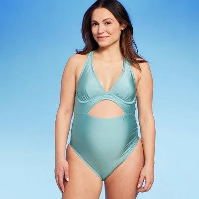 New - Shiny Cutout One Piece Maternity Swimsuit - Isabel Maternity by Ingrid & Isabel Blue S Sleek Racerback Swimsuit New - Shiny Cutout One Piece Maternity Swimsuit - Isabel Maternity by Ingrid & Isabel Blue S Sleek Racerback Swimsuit