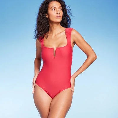 Kona Sol Women's Tummy Control U-Wire One Piece Swimsuit Full Coverage Swimwear Shiny One-Piece Swimsuit