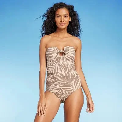 Kona Sol Women's Pique Bandeau One Piece Swimsuit Full Coverage Swimwear Retro-Inspired Bikini Set
