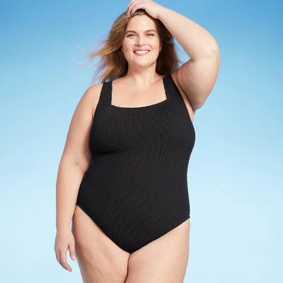 New - Women's Pucker Square Neck One Piece Swimsuit - Kona Sol Black 18 Plunge Neckline Swimsuit New - Women's Pucker Square Neck One Piece Swimsuit - Kona Sol Black 18 Plunge Neckline Swimsuit