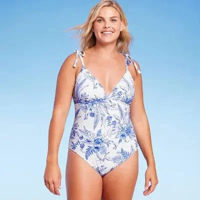 Kona Sol Women's One Piece Swimsuit Shoulder Tie Medium Coverage Sporty Racerback Swimsuit
