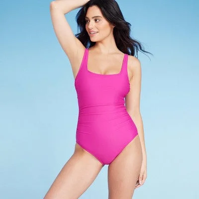 New - Women's Square Neck Medium Coverage One Piece Swimsuit - Shade & Shore Pink M Two-Piece Beachwear New - Women's Square Neck Medium Coverage One Piece Swimsuit - Shade & Shore Pink M Two-Piece Beachwear