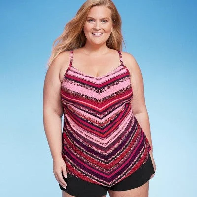 New - Women's UPF 50 V-Neck Angled Tankini Top - Aqua Green Pink 3X Sexy Monokini Swimsuit New - Women's UPF 50 V-Neck Angled Tankini Top - Aqua Green Pink 3X Sexy Monokini Swimsuit
