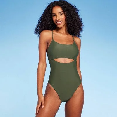 New - Women'sKeyhole One Piece Swimsuit - Shade & Shore Dark Green M: Chic U-Back, Minimalist One-Piece New - Women'sKeyhole One Piece Swimsuit - Shade & Shore Dark Green M: Chic U-Back, Minimalist One-Piece
