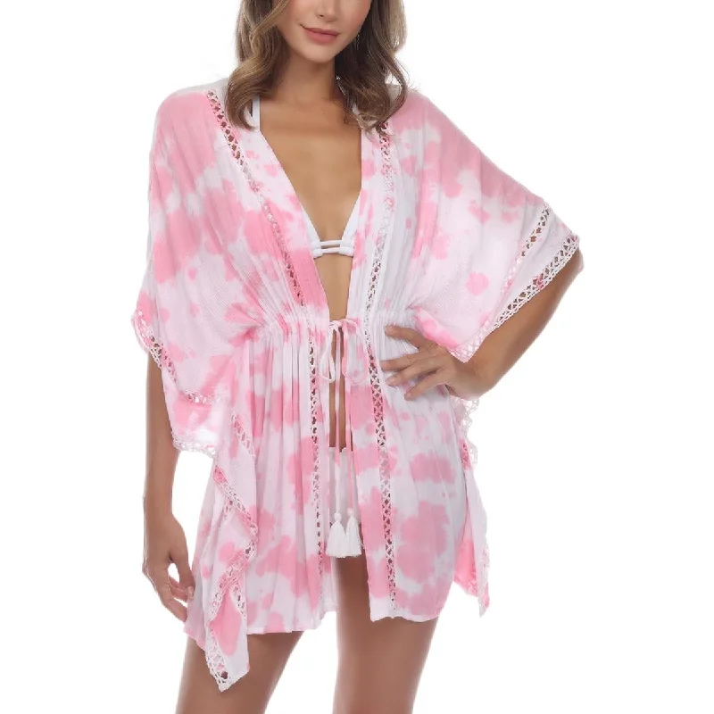 Raviya Womens Tie-Dye Kimono Kimono Swim Cover-Up Crisscross Back Swimsuit
