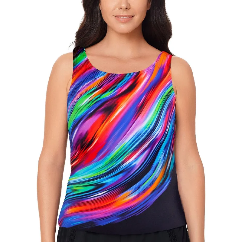 Reebok Womens Striped High-Neck Tankini Swim Top Sexy Cutout Swimsuit