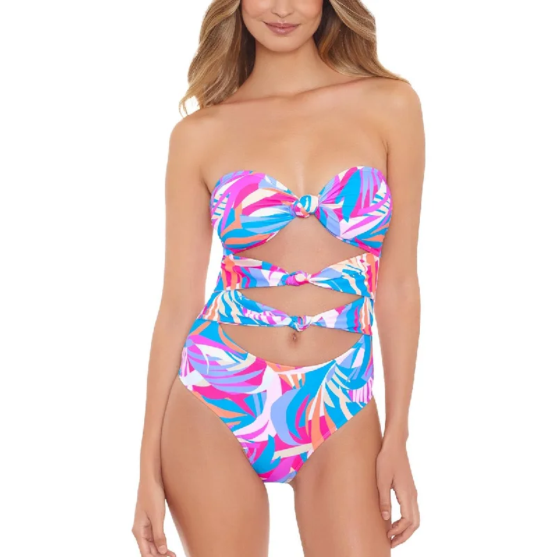 Salt + Cove Womens Printed Knott One-Piece Swimsuit High-Waist Bikini Set