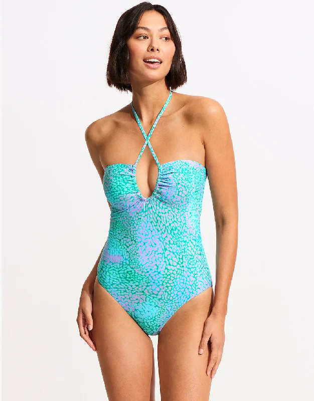 Sea Skin Bandeau Swimsuit - Vivid Green Bold High-Cut Bikini