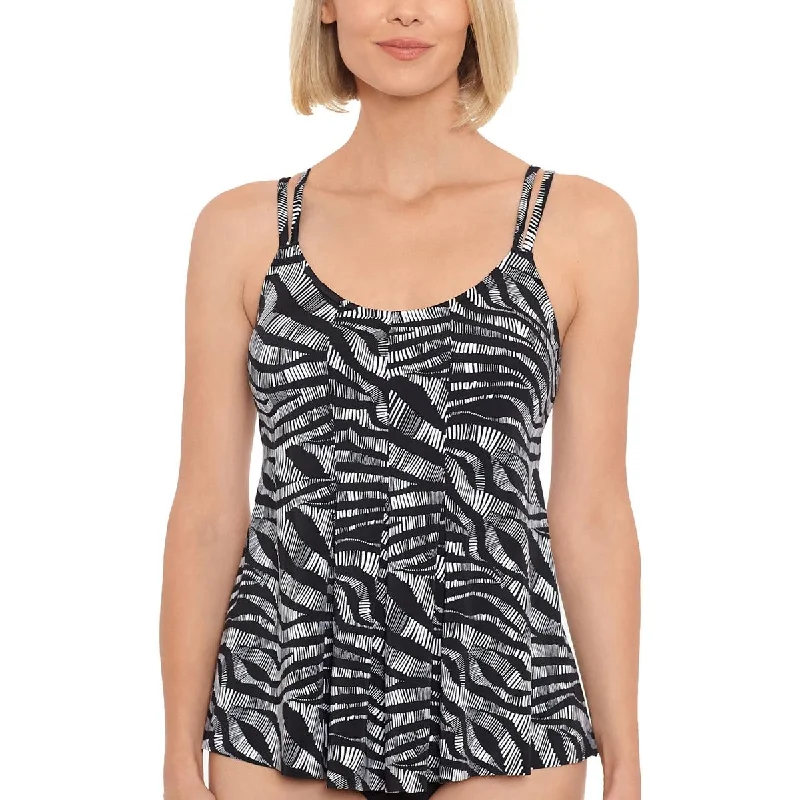 Swim Solutions Womens Printed Strappy Tankini Swim Top Solid Color Swimsuit