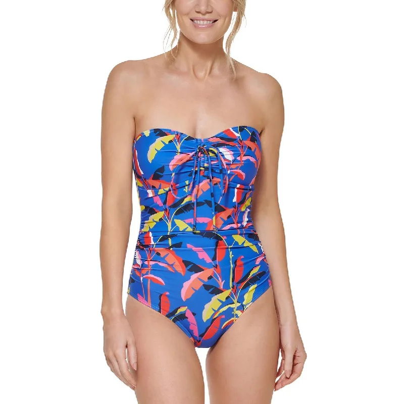 Tommy Hilfiger Womens Ruched Gathered One-Piece Swimsuit Casual Swim Dress