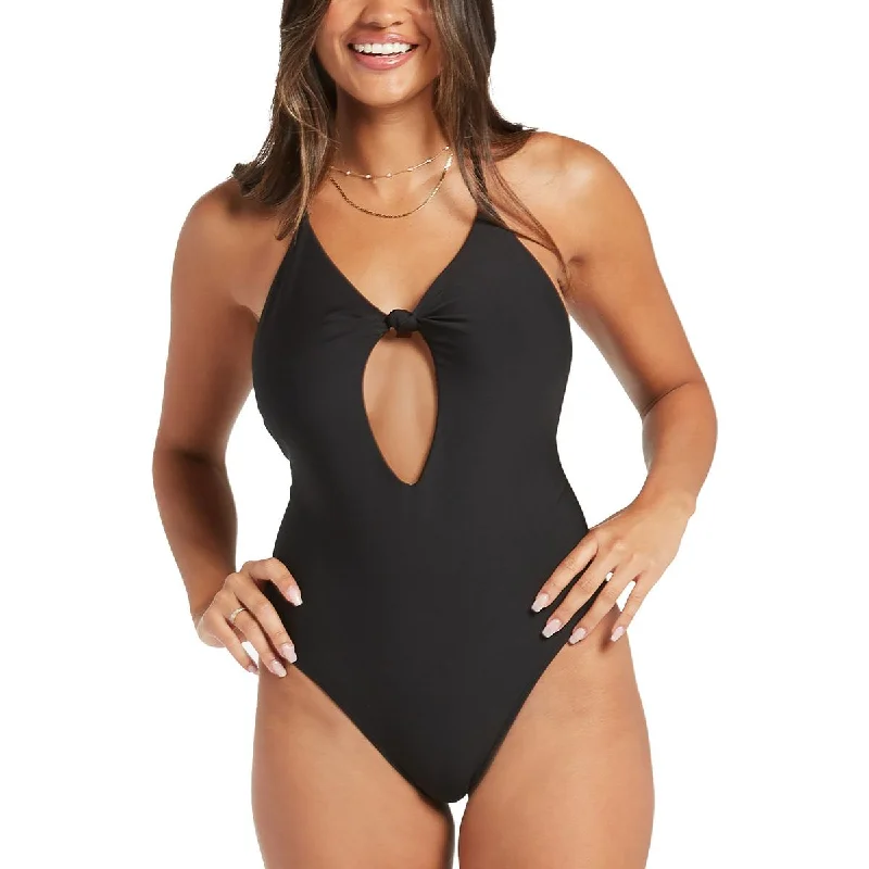Volcom Womens Juniors Cut-Out Knot One-Piece Swimsuit Beachy Ruffle Bikini