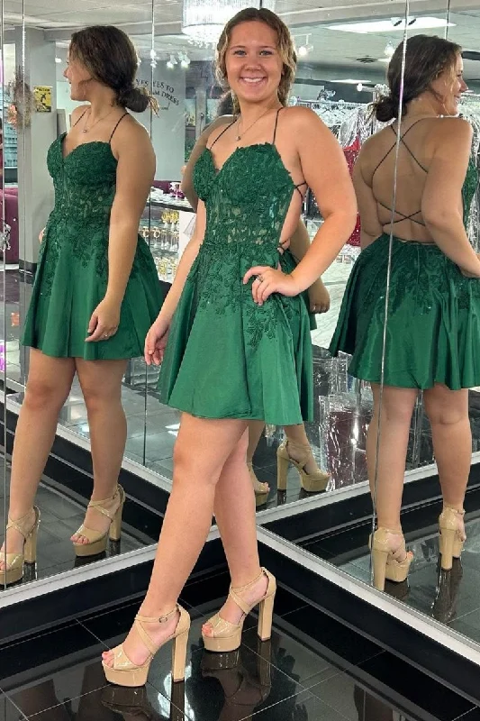 Midna | Green Appliques Sweetheart Lace-Up A-Line Short Party Dress Tunics Winter warm Midna | Green Appliques Sweetheart Lace-Up A-Line Short Party Dress Tunics Winter warm