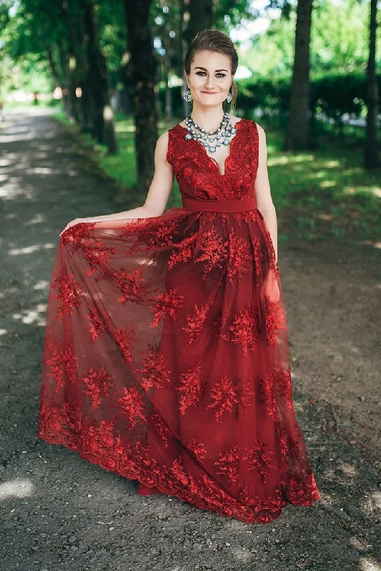 Unique Burgundy Prom Dresses V Neck Straps Long Lace Appliques Party Dresses WK539 Tunics Trousers formal Unique Burgundy Prom Dresses V Neck Straps Long Lace Appliques Party Dresses WK539 Tunics Trousers formal