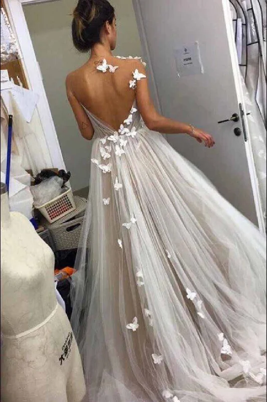 A Line Gray Tulle Open Back Butterfly Sleeveless Long Party Dresses Prom Dresses WK10 Tunics Occasion special A Line Gray Tulle Open Back Butterfly Sleeveless Long Party Dresses Prom Dresses WK10 Tunics Occasion special