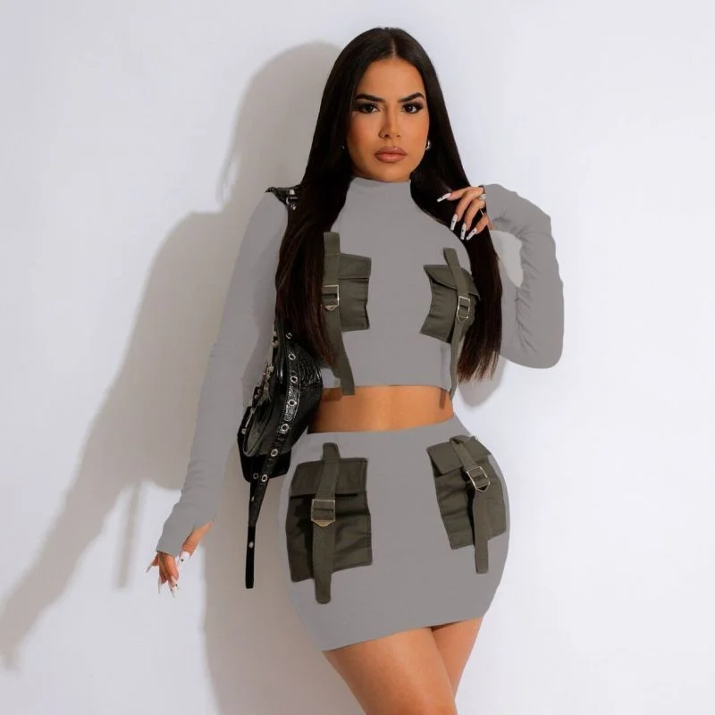 Women'S Fashion Casual Mock Neck Long-Sleeved Top And Hip Wrap Skirt Two-Piece Suit corduroy skirt cozy Women'S Fashion Casual Mock Neck Long-Sleeved Top And Hip Wrap Skirt Two-Piece Suit corduroy skirt cozy