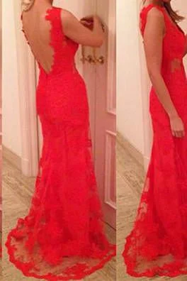 Charming Mermaid Red V-Neck Prom Dress Lace Party Dress Backless Tunics Party sparkling Charming Mermaid Red V-Neck Prom Dress Lace Party Dress Backless Tunics Party sparkling